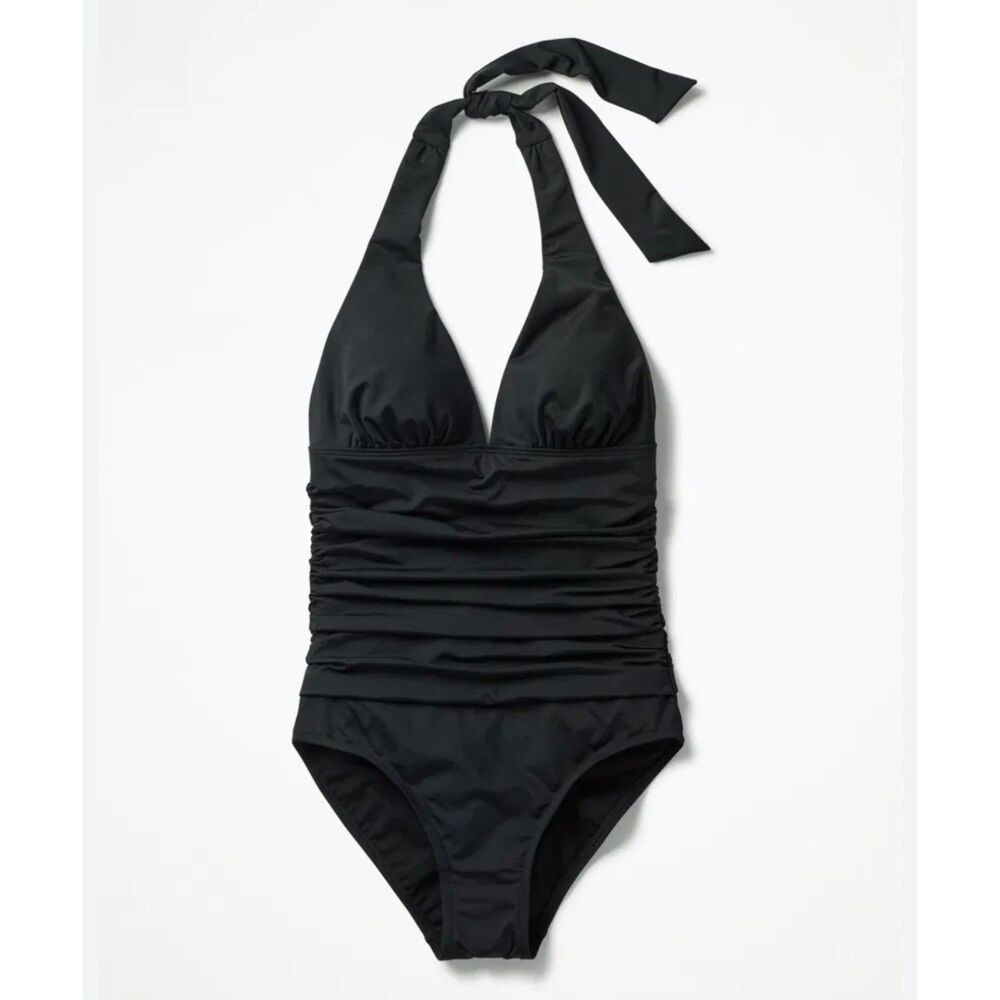 Boden Halter Top Ruched One Piece Swimsuit in Black Size 4